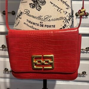 Zara Red Croc-Embossed Shoulder Bag